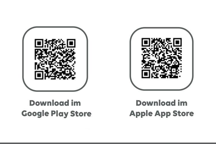 QR Codes PlayStore und AppStore für die Mein EWE Energie App